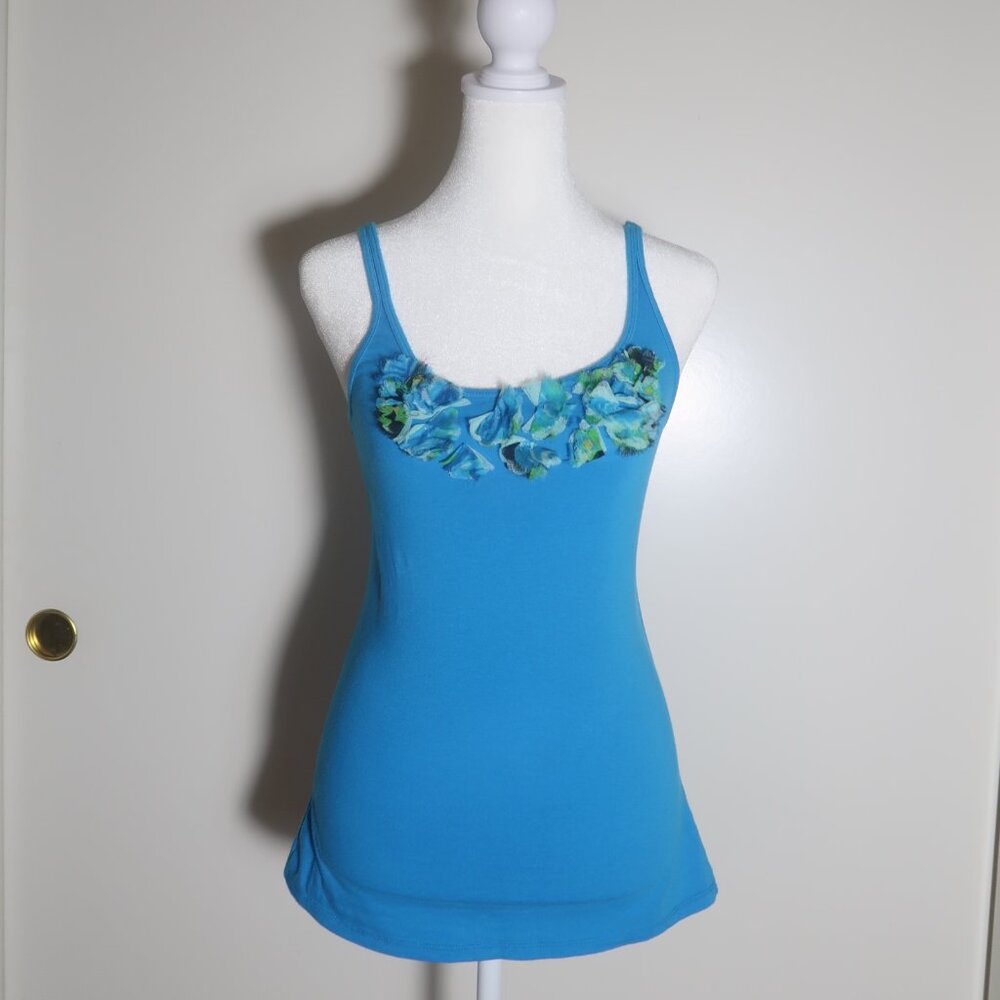 Y2K Blue Spaghetti Strap Tank Top with Flowers